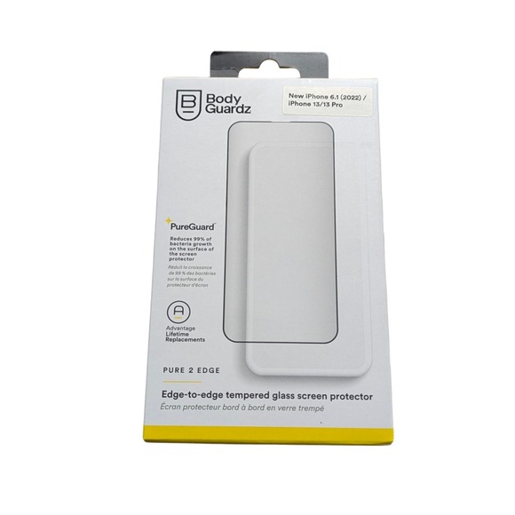 X8-N BodyGuardz Pure 2 Edge Glass Screen Protect Apple iPhone 14 / 13‎ / 13 Pro - Picture 1 of 2